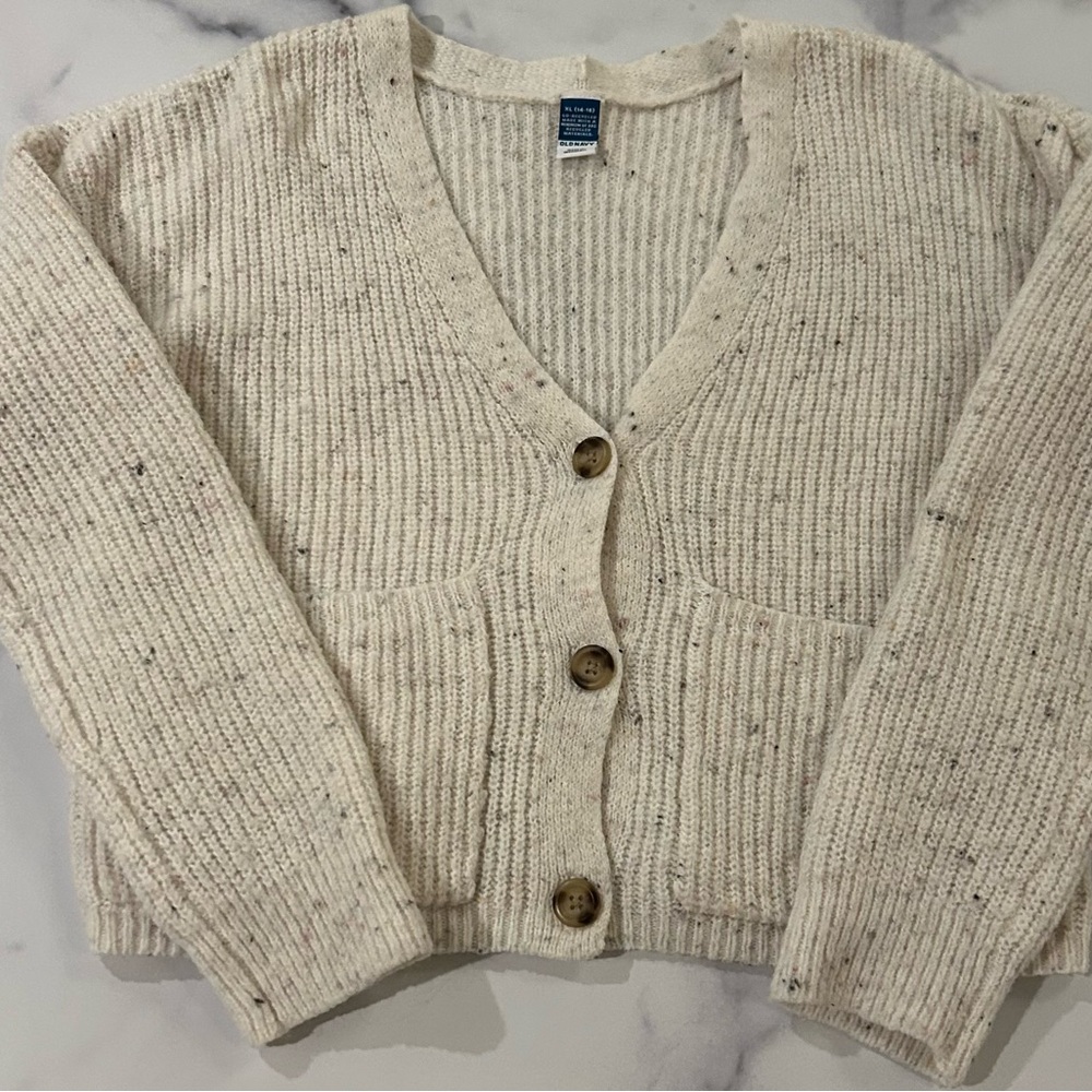 Old Navy Cream Ribbed Knit Cardigan